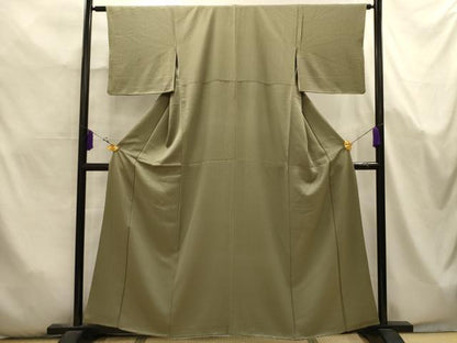 平和屋着物■上質な色無地　網代文様　鶸茶色　正絹　逸品　AABK5685sx