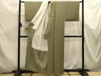 平和屋着物■上質な色無地　網代文様　鶸茶色　正絹　逸品　AABK5685sx