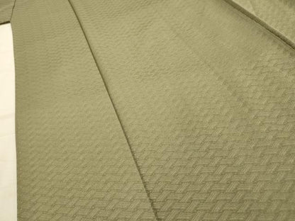 平和屋着物■上質な色無地　網代文様　鶸茶色　正絹　逸品　AABK5685sx