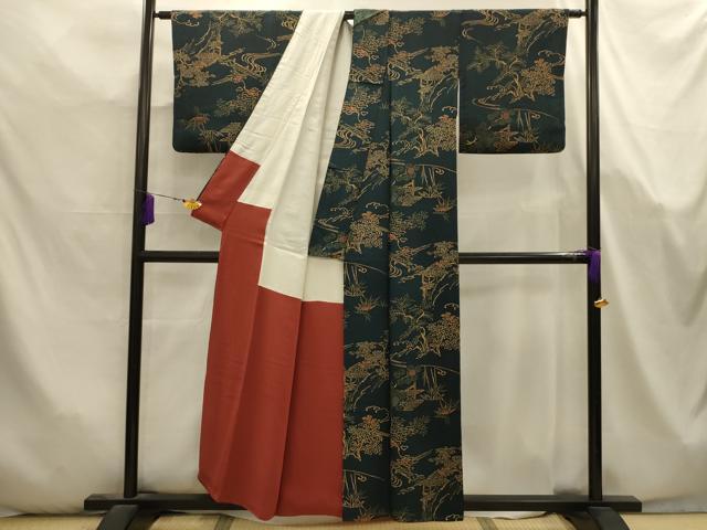 平和屋着物■上質な小紋　型染め　風景文　正絹　逸品　AABK5688sx