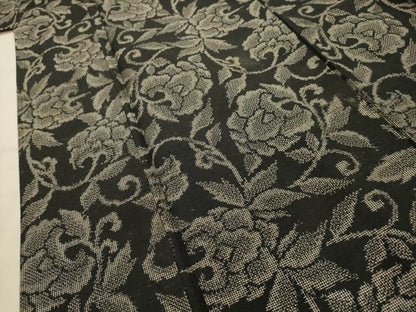 平和屋着物■本場大島紬　花唐草文　黒地　正絹　逸品　AABK5690sx