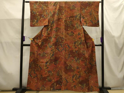 平和屋着物■上質な小紋　檜扇花文　暈し染め　金彩　正絹　逸品　AABK5691sx