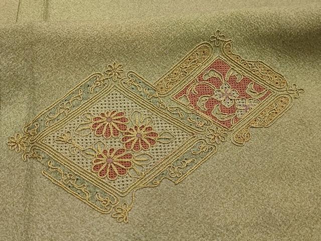 平和屋着物■中国三大刺繍　汕頭刺繍　スワトウ刺繍　訪問着　破れ色紙花文　暈し染め　正絹　逸品　AABK5700sx