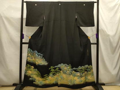 平和屋着物■豪華黒留袖　作家物　手描き　大和東大寺　暈し染め　金彩　正絹　逸品　AABK5703sx