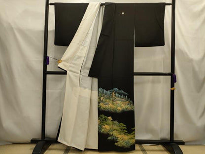 平和屋着物■豪華黒留袖　作家物　手描き　大和東大寺　暈し染め　金彩　正絹　逸品　AABK5703sx