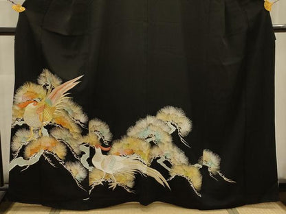 平和屋着物■豪華黒留袖　総刺繍　雉松文　金銀糸　正絹　逸品　AABK5705sx