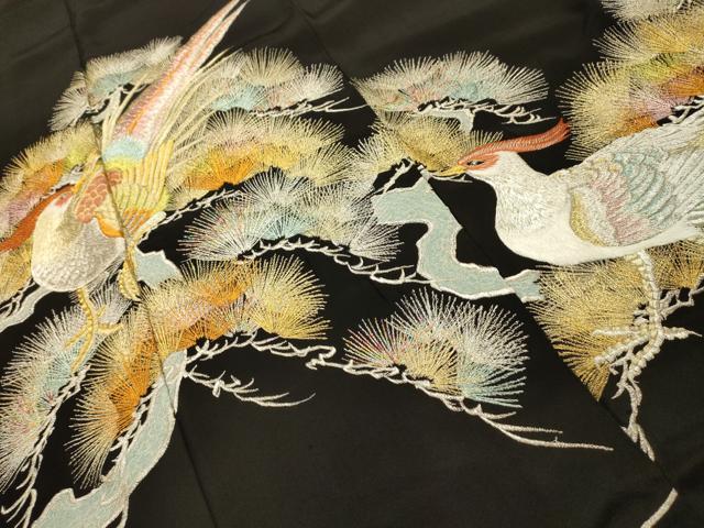 平和屋着物■豪華黒留袖　総刺繍　雉松文　金銀糸　正絹　逸品　AABK5705sx