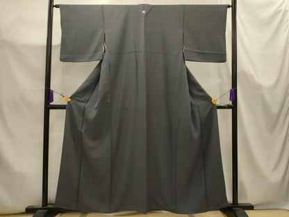 平和屋着物■上質な色無地　紗綾型地紋　藍墨茶色　正絹　逸品　AABK5708sx