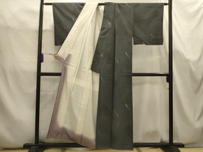 平和屋着物■上質な小紋　孔雀文　黒地　正絹　逸品　AABK5712sx