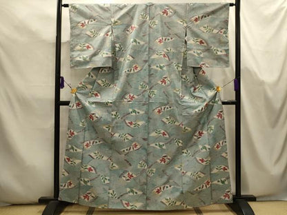 平和屋着物■本場染大島紬　草花文　正絹　逸品　AABK5714sx