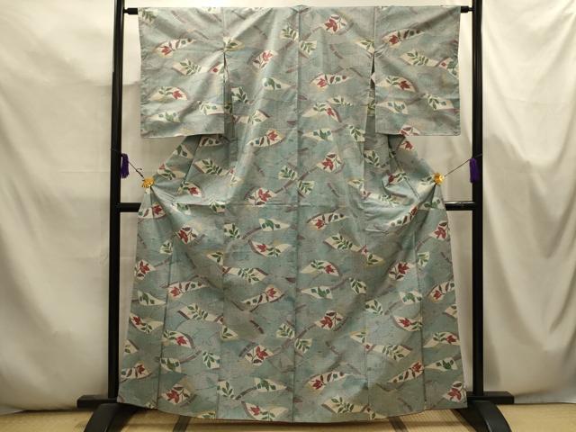 平和屋着物■本場染大島紬　草花文　正絹　逸品　AABK5714sx