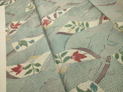平和屋着物■本場染大島紬　草花文　正絹　逸品　AABK5714sx