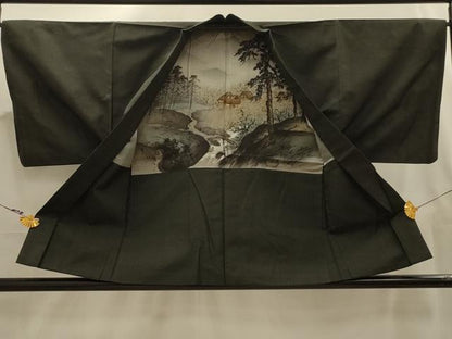平和屋着物■男性　小紋　アンサンブル　霞文　正絹　逸品　AABK5717sx
