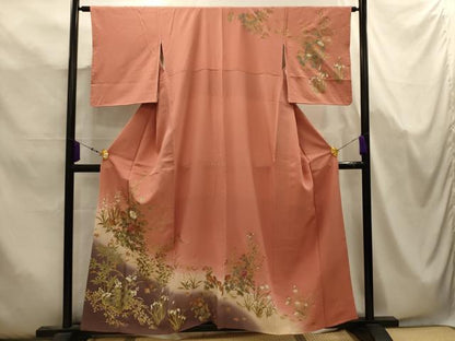 平和屋着物■訪問着　刺繍　草花文　暈し染め　金糸　金彩　正絹　逸品　AABK5719sx