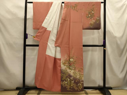 平和屋着物■訪問着　刺繍　草花文　暈し染め　金糸　金彩　正絹　逸品　AABK5719sx