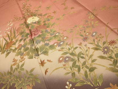 平和屋着物■訪問着　刺繍　草花文　暈し染め　金糸　金彩　正絹　逸品　AABK5719sx