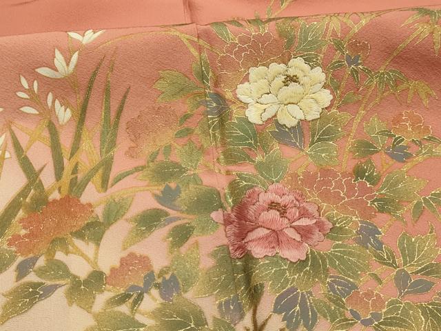 平和屋着物■訪問着　刺繍　草花文　暈し染め　金糸　金彩　正絹　逸品　AABK5719sx