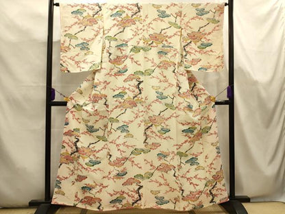 平和屋着物■上質な小紋　型染め　梅松文　正絹　逸品　AABK5722sx
