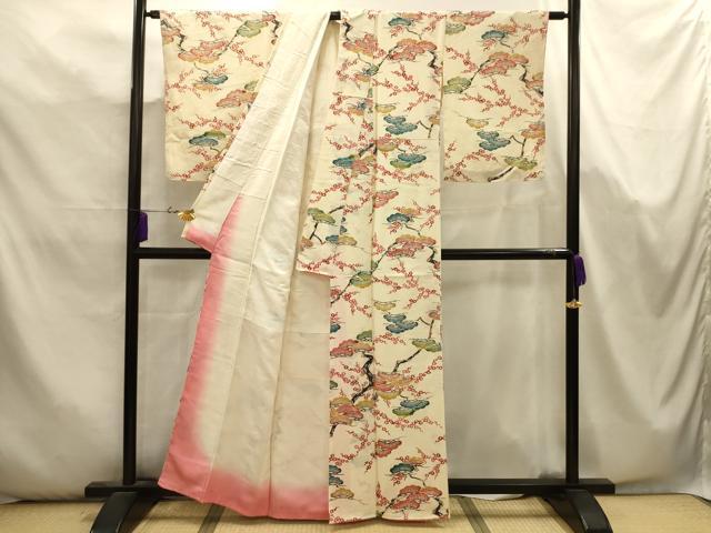 平和屋着物■上質な小紋　型染め　梅松文　正絹　逸品　AABK5722sx