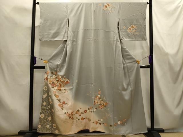 平和屋着物■訪問着　駒刺繍　流水地紙花蝶文　暈し染め　金彩　正絹　逸品　AABK5726sx