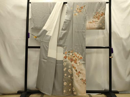 平和屋着物■訪問着　駒刺繍　流水地紙花蝶文　暈し染め　金彩　正絹　逸品　AABK5726sx