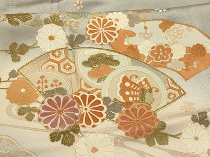 平和屋着物■訪問着　駒刺繍　流水地紙花蝶文　暈し染め　金彩　正絹　逸品　AABK5726sx