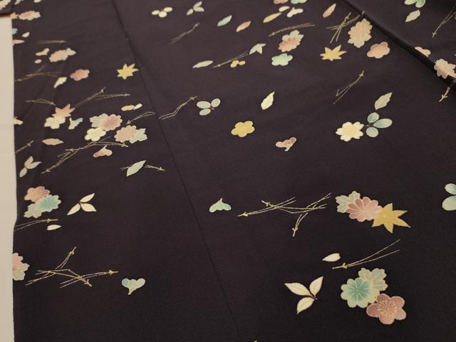 平和屋着物■上質な小紋　吹き寄せ文　金彩　鬼しぼ縮緬　正絹　逸品　AABK5729sx
