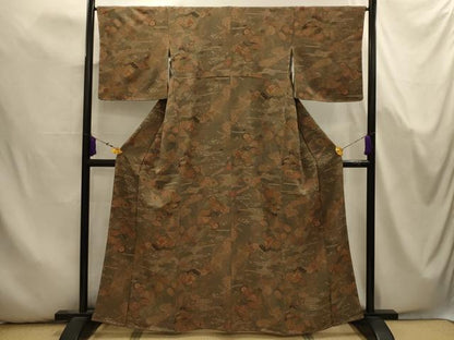 平和屋着物■上質な小紋　流水扇面花文　金彩　正絹　逸品　AABK5732sx