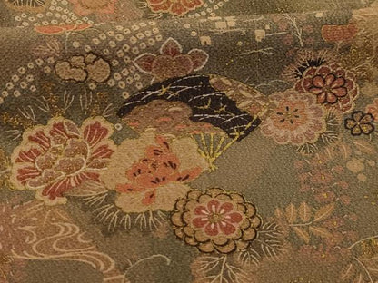 平和屋着物■上質な小紋　流水扇面花文　金彩　正絹　逸品　AABK5732sx