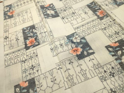 平和屋着物■上質な紬　色紙花文　正絹　逸品　AABK5738sx