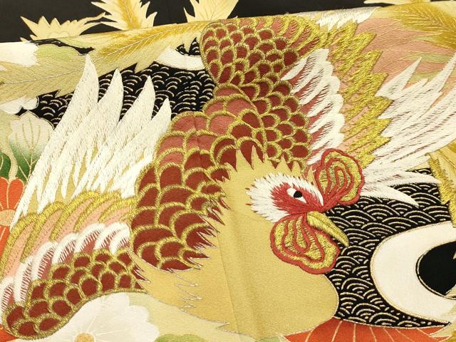 平和屋着物■豪華黒留袖　刺繍　霞取孔雀花文　金銀糸　金彩　正絹　逸品　AABK5739sx