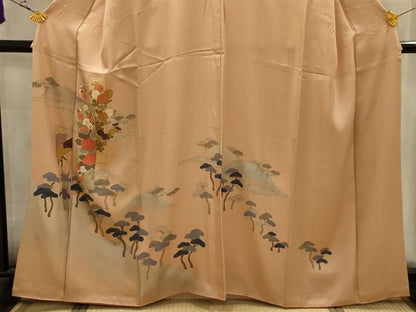 平和屋着物■訪問着　刺繍　花短冊浜松文　金銀彩　金糸　正絹　逸品　AABK5741sx