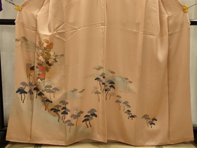 平和屋着物■訪問着　刺繍　花短冊浜松文　金銀彩　金糸　正絹　逸品　AABK5741sx