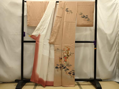 平和屋着物■訪問着　刺繍　花短冊浜松文　金銀彩　金糸　正絹　逸品　AABK5741sx