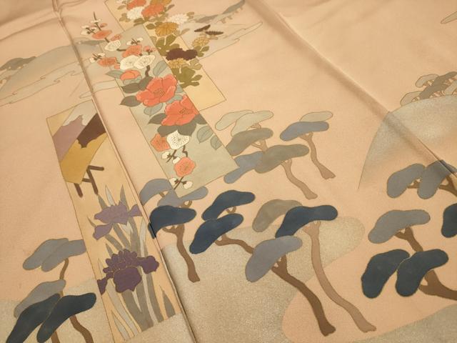 平和屋着物■訪問着　刺繍　花短冊浜松文　金銀彩　金糸　正絹　逸品　AABK5741sx