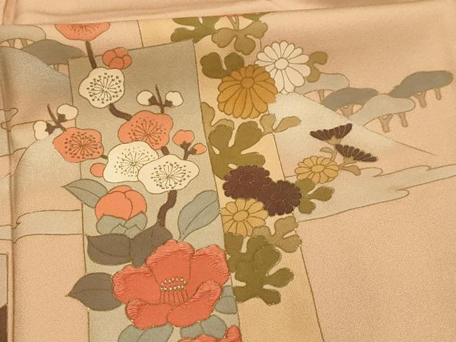 平和屋着物■訪問着　刺繍　花短冊浜松文　金銀彩　金糸　正絹　逸品　AABK5741sx