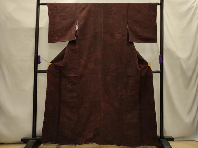 平和屋着物■上質な小紋　更紗花文　鬼しぼ縮緬　正絹　逸品　AABK5744sx