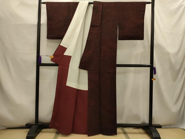 平和屋着物■上質な小紋　更紗花文　鬼しぼ縮緬　正絹　逸品　AABK5744sx