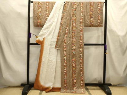 平和屋着物■上質な小紋　絞り　花間道　金彩　正絹　逸品　AABK5746sx