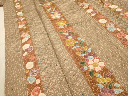 平和屋着物■上質な小紋　絞り　花間道　金彩　正絹　逸品　AABK5746sx