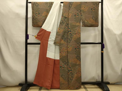 平和屋着物■上質な小紋　裂取り孔雀更紗花文　正絹　逸品　AABK5747sx