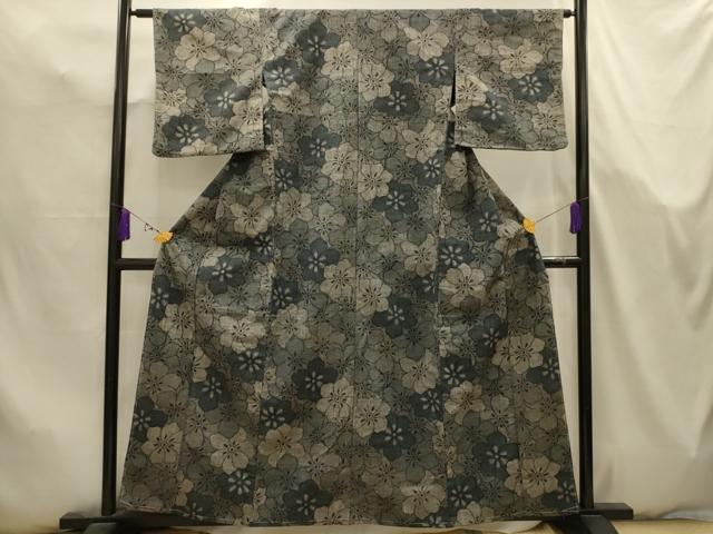 平和屋着物■上質な紬　花づくし　胴抜き仕立て　正絹　逸品　AABK5753sx