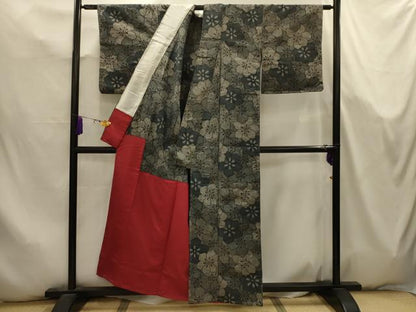 平和屋着物■上質な紬　花づくし　胴抜き仕立て　正絹　逸品　AABK5753sx