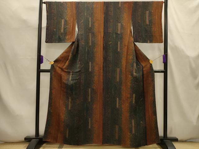 平和屋着物■上質な小紋　花鳥間道　鬼しぼ縮緬　正絹　逸品　AABK5756sx