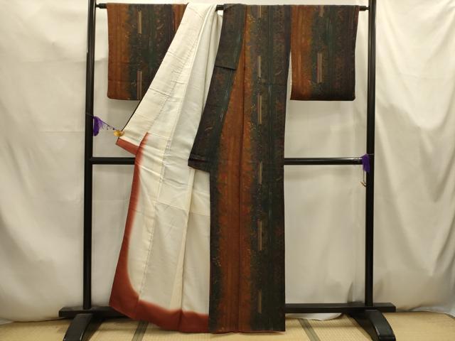 平和屋着物■上質な小紋　花鳥間道　鬼しぼ縮緬　正絹　逸品　AABK5756sx