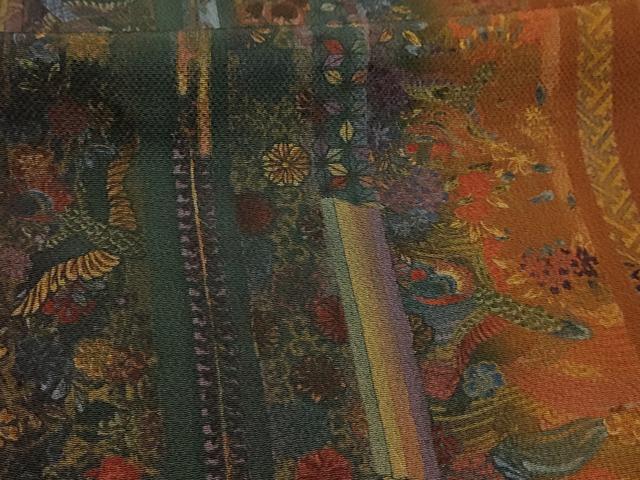 平和屋着物■上質な小紋　花鳥間道　鬼しぼ縮緬　正絹　逸品　AABK5756sx
