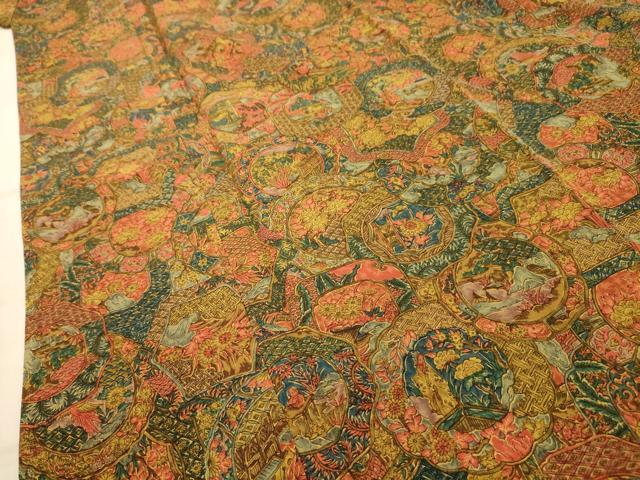 平和屋着物■上質な小紋　風景絵皿文　正絹　逸品　AABK5757sx