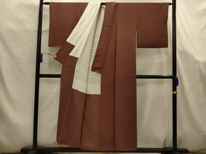 平和屋着物■上質な色無地　花間道地紋　焦茶色　正絹　逸品　AABK5761sx