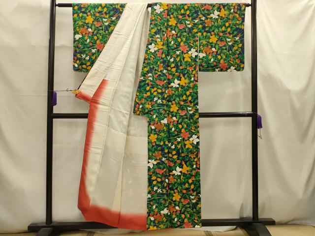 平和屋着物■上質な小紋　草花文　正絹　逸品　AABK5763sx