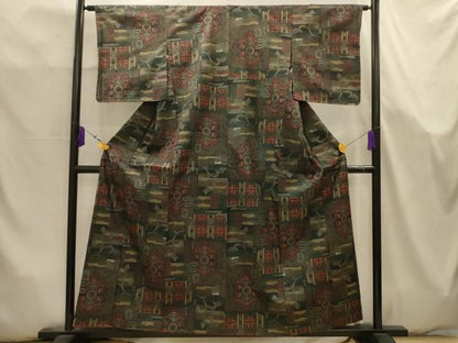 平和屋着物■本場大島紬　7マルキ　花唐草文　正絹　逸品　AABK5764sx